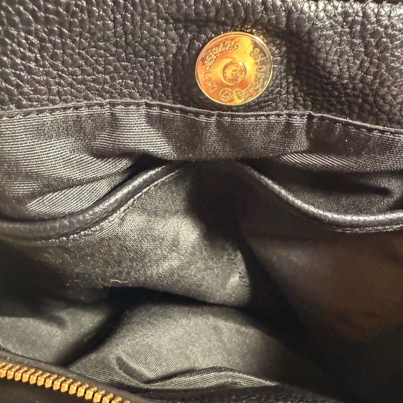 Calvin Klein Black Pebbled Leather Tote Bag Gold Hardware Shoulder Purse - Picture 16 of 17